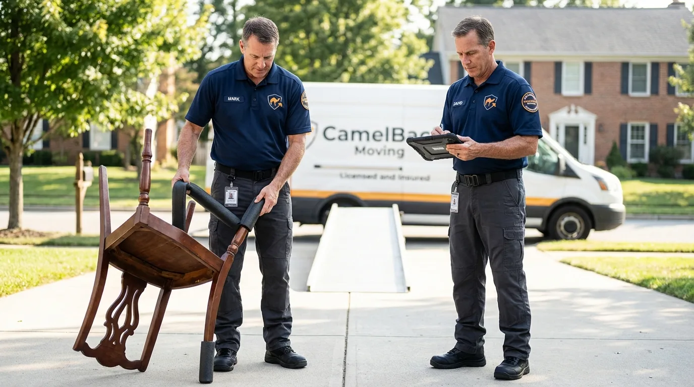 Movers inspecting furniture for damage prevention before loading in Hazel Crest, IL
